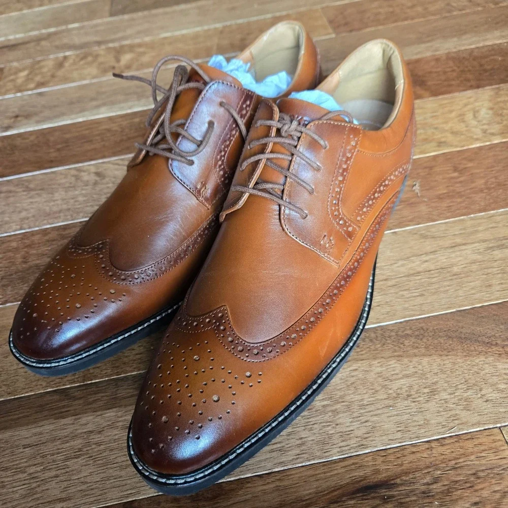 Rockport Mens TruTech Wingtip Oxford Tan Leather Dress Shoes 14M RMFALLO New